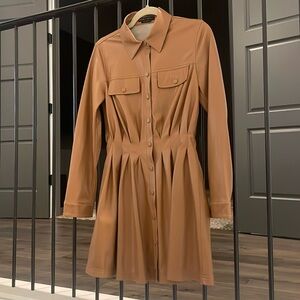 ALICE + OLIVIA Malina pleated faux leather mini shirt dress